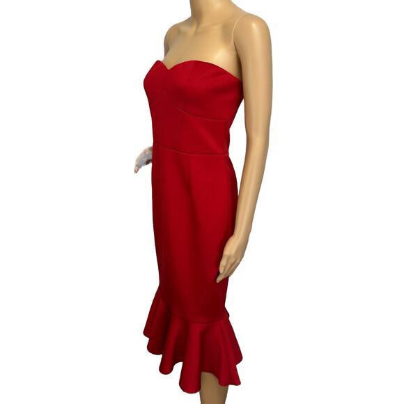 NWT Express Strapless Dress Red Bodycon Scuba Mermaid Ruffle Hem Size 6 - Picture 5 of 12